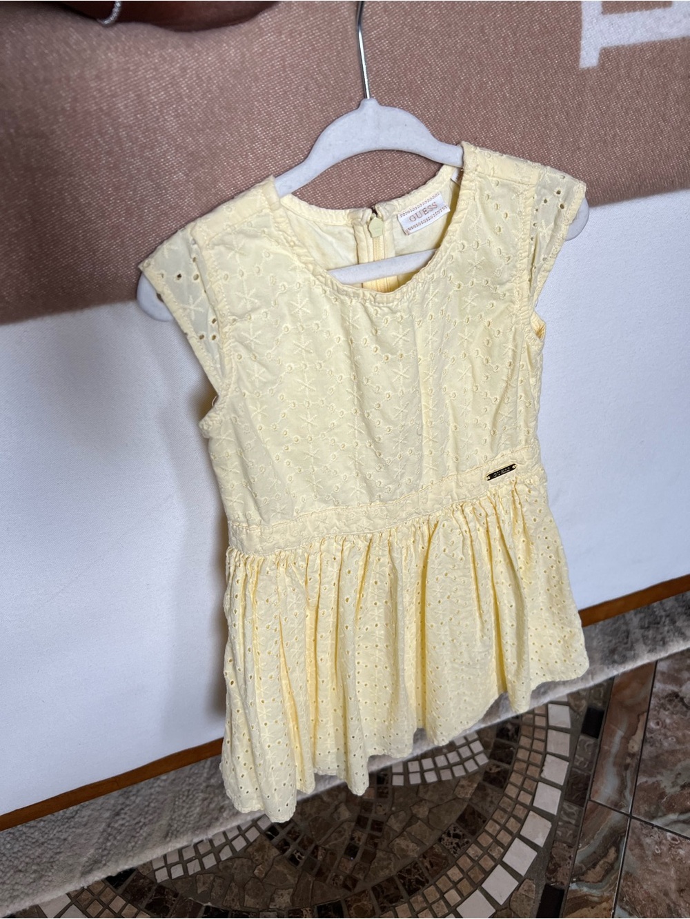 Guess Pale Yellow Eyelet Dress for Girls